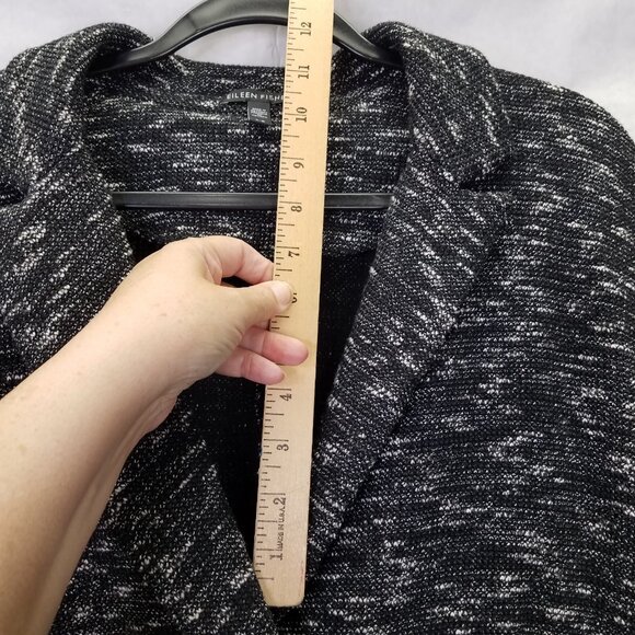 Eileen Fisher Tweedy Blazer Women L Black Fleck Notch Collar Organic Cotton Knit - Picture 16 of 16
